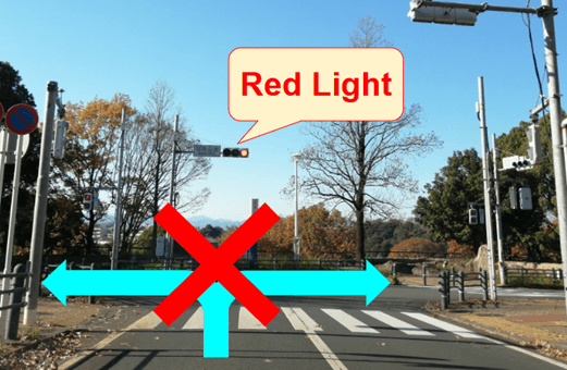 日本街道上的交通標誌和汽車